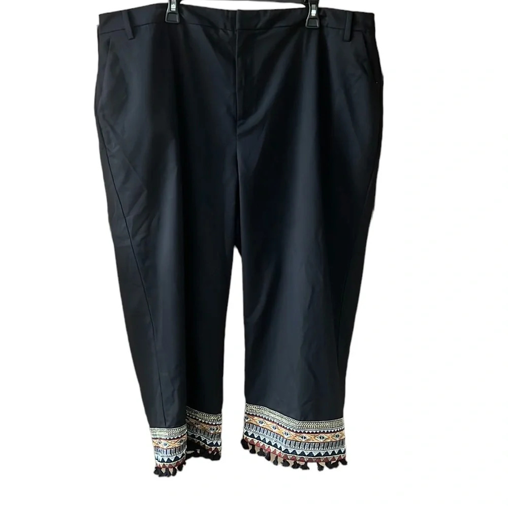 Eloquii Black Cropped Pants with Tassel Hem